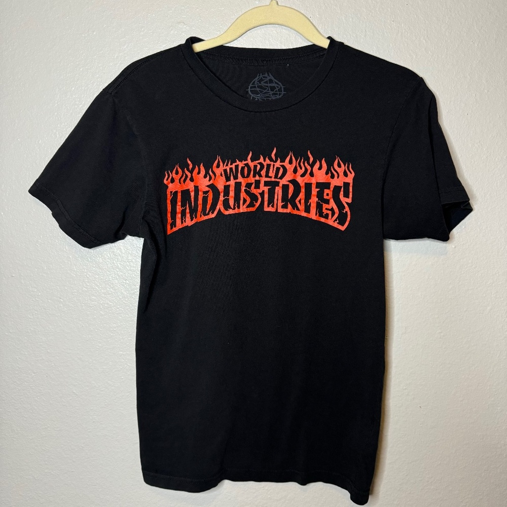 World Industries Black Graphic Tee Red Flame Graphic